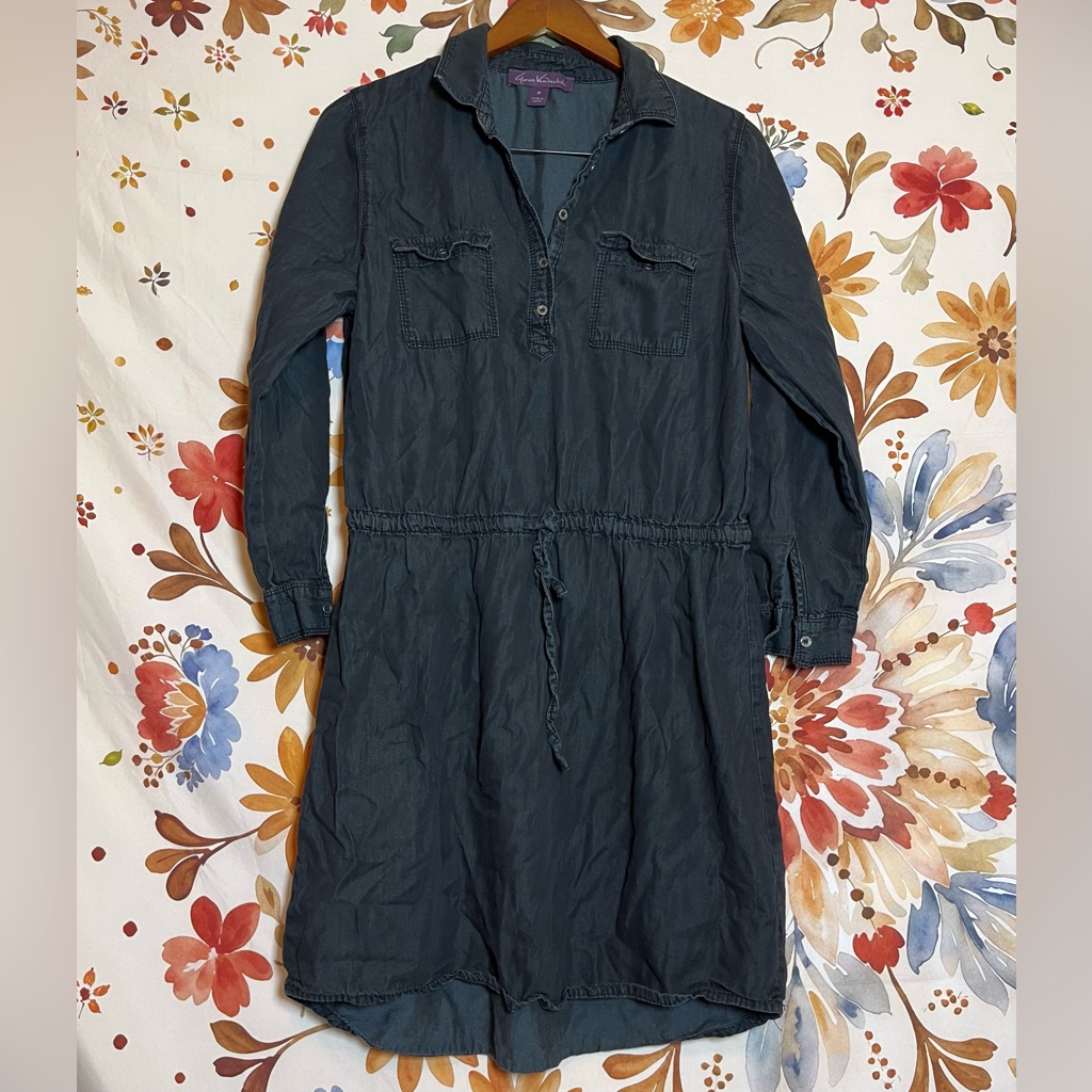Gloria Vanderbilt M Washed Black Rolltab Shirt Dress Midwest Cowgirl Spring